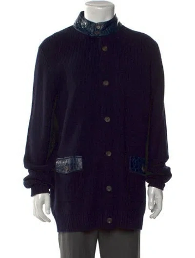 Pre-owned Tincati Cashmere Collar Cardigan In Blue