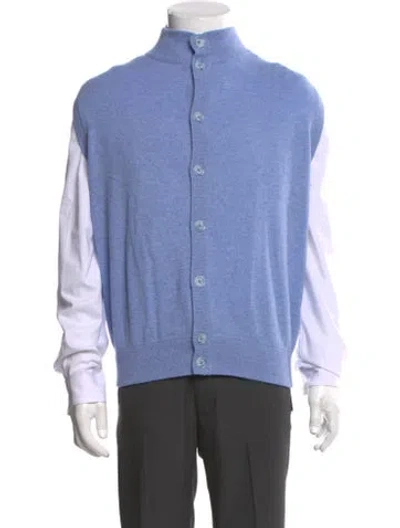 Pre-owned Tincati Cashmere Mock Neck Cardigan In Blue