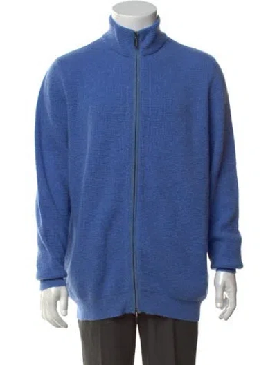 Pre-owned Tincati Cashmere Mock Neck Cardigan In Blue