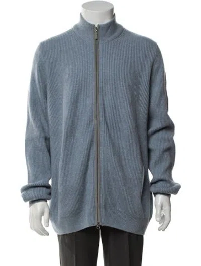 Pre-owned Tincati Cashmere Mock Neck Cardigan In Blue
