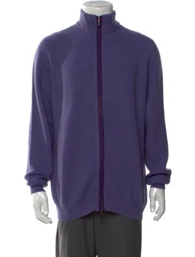 Pre-owned Tincati Cashmere Mock Neck Cardigan In Purple
