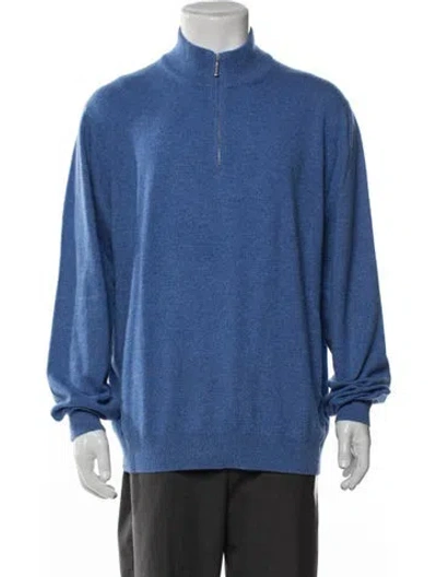 Pre-owned Tincati Cashmere Mock Neck Pullover In Blue