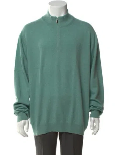 Pre-owned Tincati Cashmere Mock Neck Pullover In Green