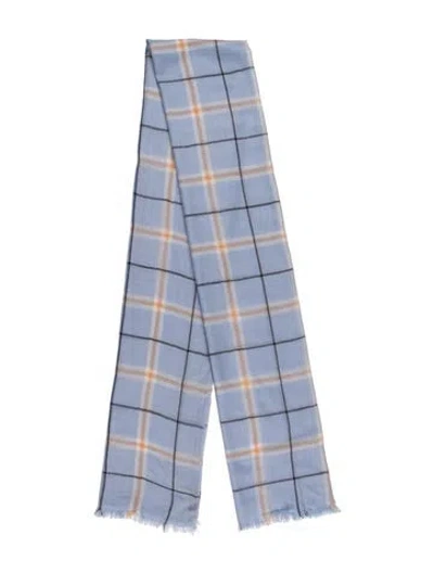 Pre-owned Tincati Cashmere Plaid Print Scarf In Blue