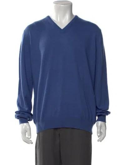 Pre-owned Tincati Cashmere V-neck Pullover In Blue