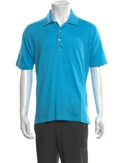 Pre-owned Tincati Linen Collar Polo Shirt In Blue