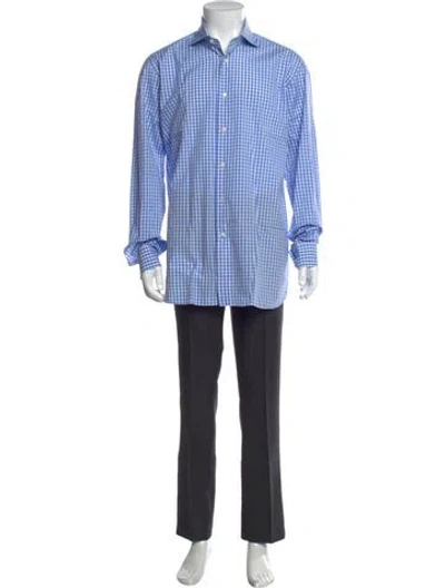 Pre-owned Tincati Plaid Print Long Sleeve Dress Shirt In Blue