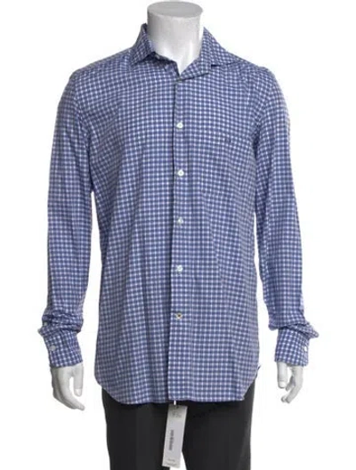 Pre-owned Tincati Plaid Print Long Sleeve Dress Shirt In Blue