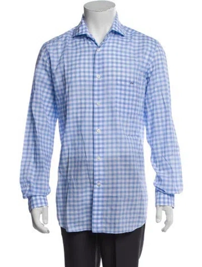 Pre-owned Tincati Plaid Print Long Sleeve Dress Shirt In Blue