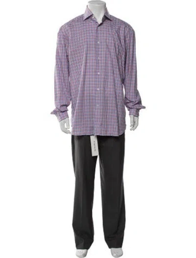 Pre-owned Tincati Plaid Print Long Sleeve Dress Shirt In Blue/purple