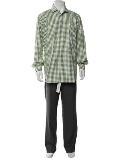 Pre-owned Tincati Plaid Print Long Sleeve Dress Shirt In Green
