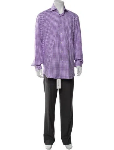 Pre-owned Tincati Plaid Print Long Sleeve Dress Shirt In Purple