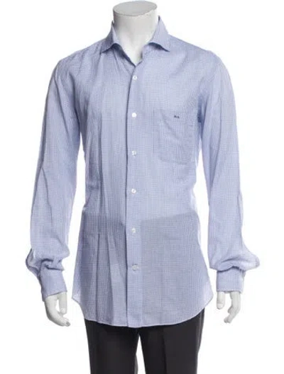 Pre-owned Tincati Plaid Print Long Sleeve Shirt In Blue