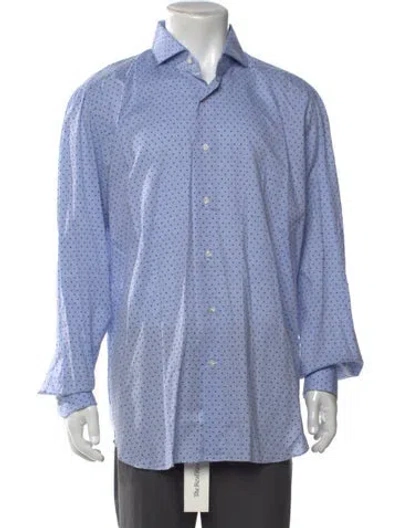 Pre-owned Tincati Polka Dot Print Long Sleeve Dress Shirt In Blue
