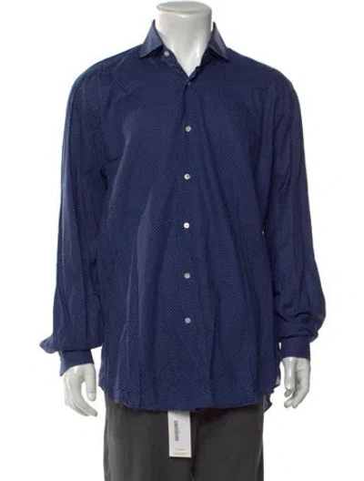Pre-owned Tincati Polka Dot Print Long Sleeve Dress Shirt In Blue
