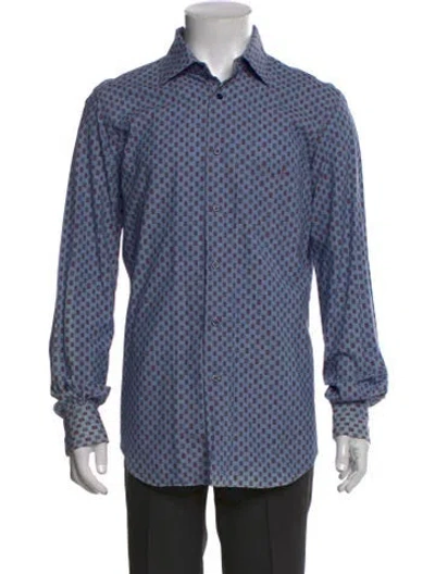 Pre-owned Tincati Printed Long Sleeve Dress Shirt In Blue