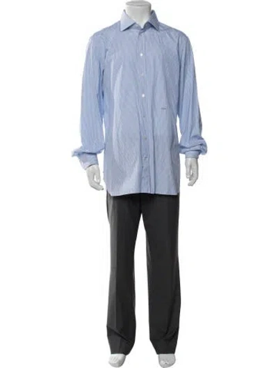 Pre-owned Tincati Striped Long Sleeve Dress Shirt In Blue