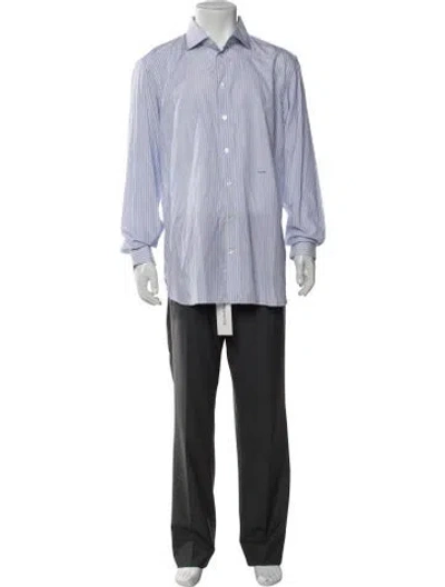 Pre-owned Tincati Striped Long Sleeve Dress Shirt In Blue