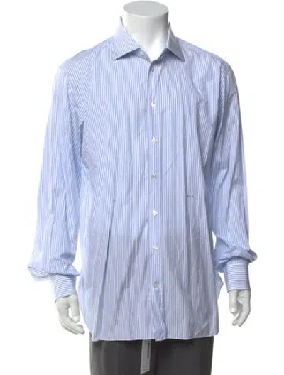 Pre-owned Tincati Striped Long Sleeve Dress Shirt In Blue