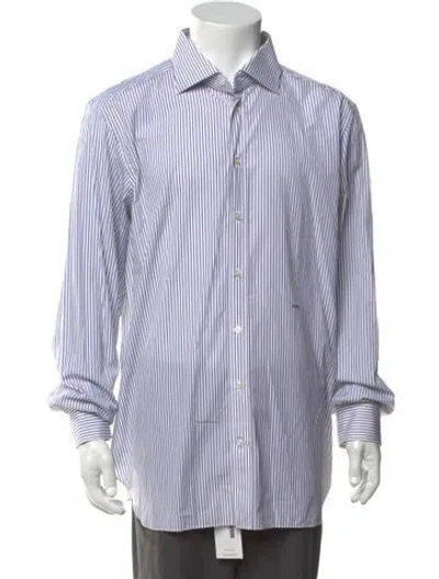 Pre-owned Tincati Striped Long Sleeve Dress Shirt In Blue