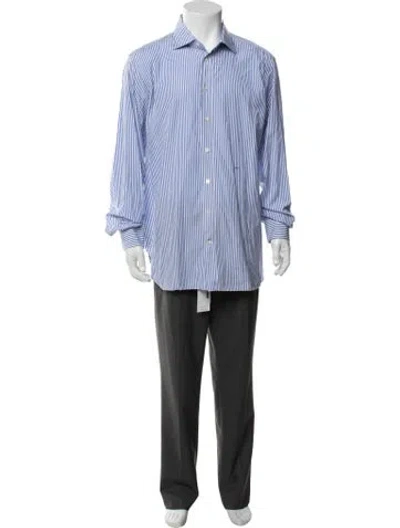 Pre-owned Tincati Striped Long Sleeve Dress Shirt In Blue
