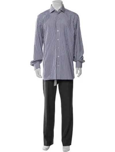 Pre-owned Tincati Striped Long Sleeve Dress Shirt In Blue/white