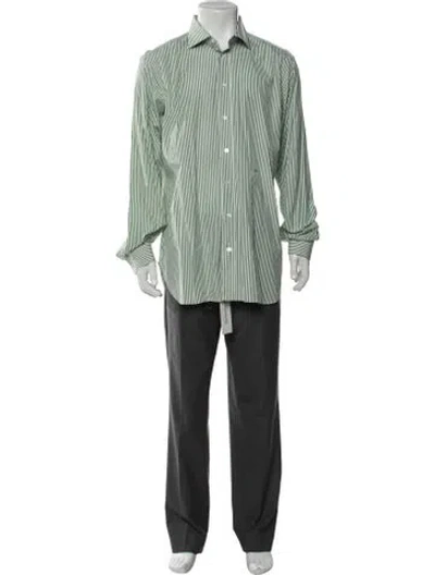 Pre-owned Tincati Striped Long Sleeve Dress Shirt In Green