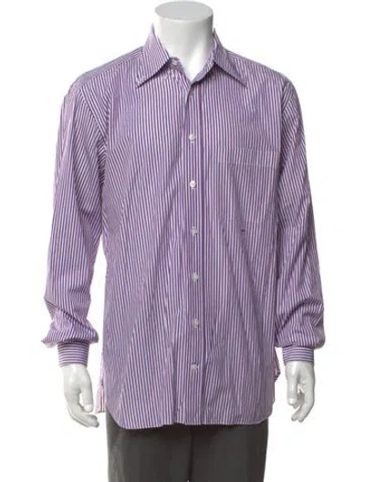 Pre-owned Tincati Striped Long Sleeve Dress Shirt In Purple