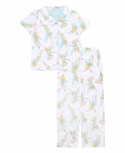 Tinkerbell Kids' Little And Big Girls Short Sleeve Button Down Sleep Shirt And Open Leg Pant, 2-piece Pajama Set In Assorted