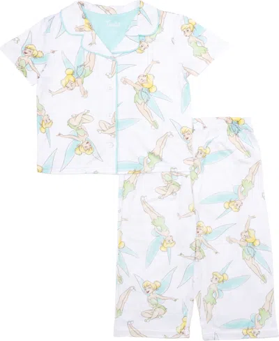 Tinkerbell Kids' Toddler Girls Short Sleeve Button Down Sleep Shirt And Open Leg Pant, 2-piece Pajama Set In Assorted