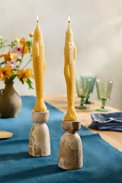 Tinned Candle Fish Beeswax Taper Candles, Set Of 2