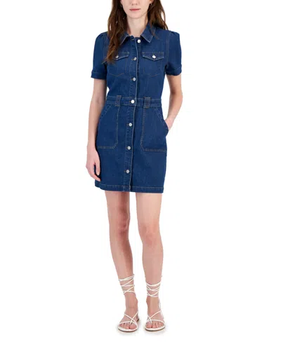 Tinsel Juniors' Button-up Short-sleeve Denim Mini Dress In Palmer Wash