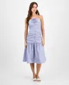 Tinsel Juniors' Striped Rosette-trim Dropped-waist Midi Dress In Med Blue