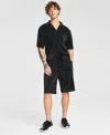 Tinsel Men's Plisse Drawstring 8-1/2" Shorts In Deep Black