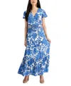 TINSEL PETITE PRINT SHORT-SLEEVE MAXI DRESS