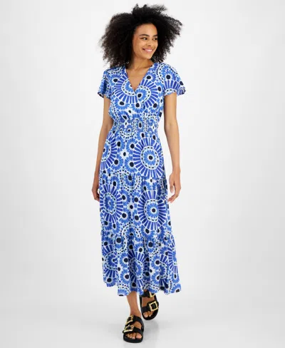 Tinsel Petite Print Short-sleeve Maxi Dress In Multi Circle