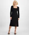 Tinsel Petite Square-neck Long-sleeve Midi Dress In Black