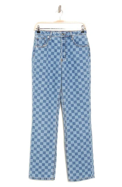 Tinseltown Checkerboard High Waist Straight Leg Jeans In Medium Checkerboard