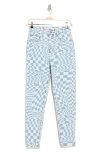 Tinseltown Checkerboard Swirl High Waist Ankle Mom Jeans In Vintage Wash