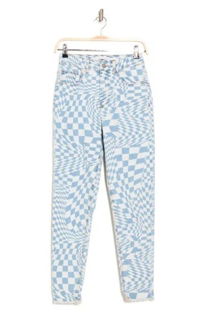 Tinseltown Checkerboard Swirl High Waist Ankle Mom Jeans In Blue