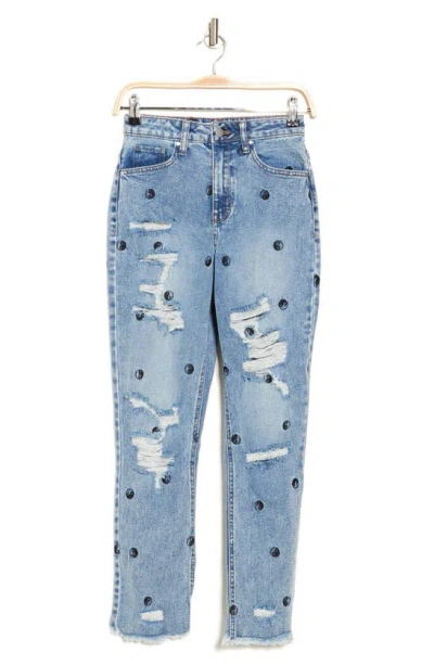 Tinseltown Deconstructed Fray Hem Mom Jeans In Liv Wash Yin Yang