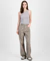Tinseltown Juniors' Leopard-print Wide-leg Jeans In Brown
