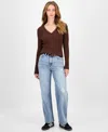 Tinseltown Juniors' Belted Slim-fit Wide-leg Jeans In Blue