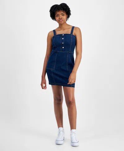 Tinseltown Juniors' Denim Button-front Utility-pocket Dress In Pasero Was