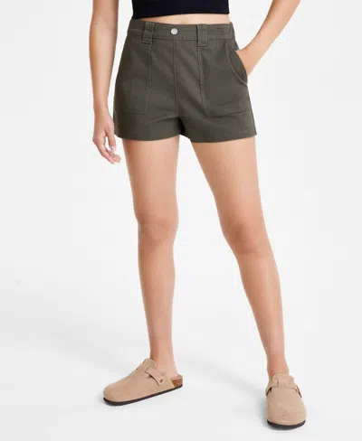 Tinseltown Juniors' Fly-front High-rise Shorts In Olive