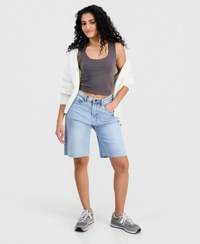 Tinseltown Juniors' High Rise Denim Fashion Jorts In Blue