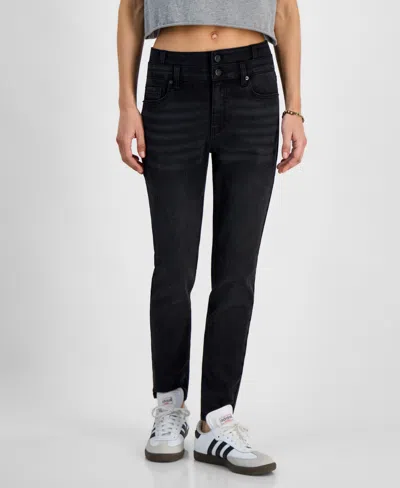 Tinseltown Juniors' High-rise Double-waistband Skinny Jeans In Black Wash