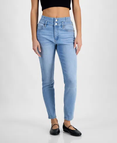 Tinseltown Juniors' High-rise Double-waistband Skinny Jeans In Justify Wash
