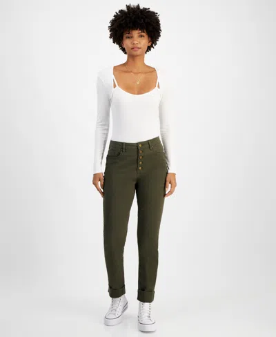 Tinseltown Juniors' High-rise Slim-fit Straight-leg Jeans In Olive