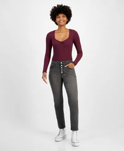 Tinseltown Juniors' High-rise Straight-leg Jeans In Light Grey